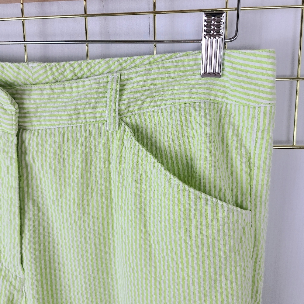 Lilly Pulitzer White Label Green White Striped Seersucker Vintage Cropped Pants - Picture 3 of 10